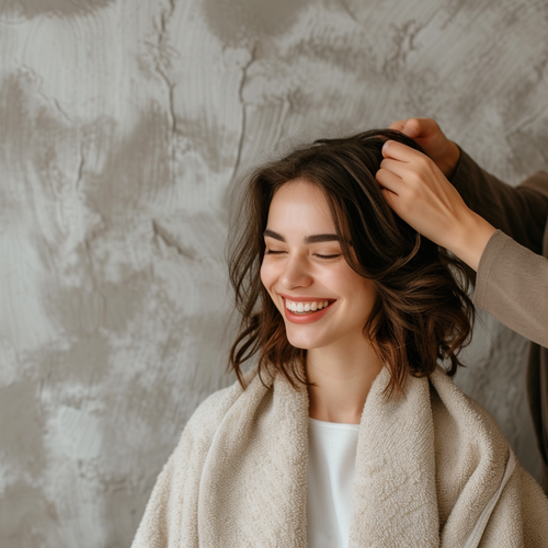 medintaja_happy_female_customer_in_a_hairsalon_grey_textured_ba_cf4ee5aa-2353-4844-a429-352f6b66fb23